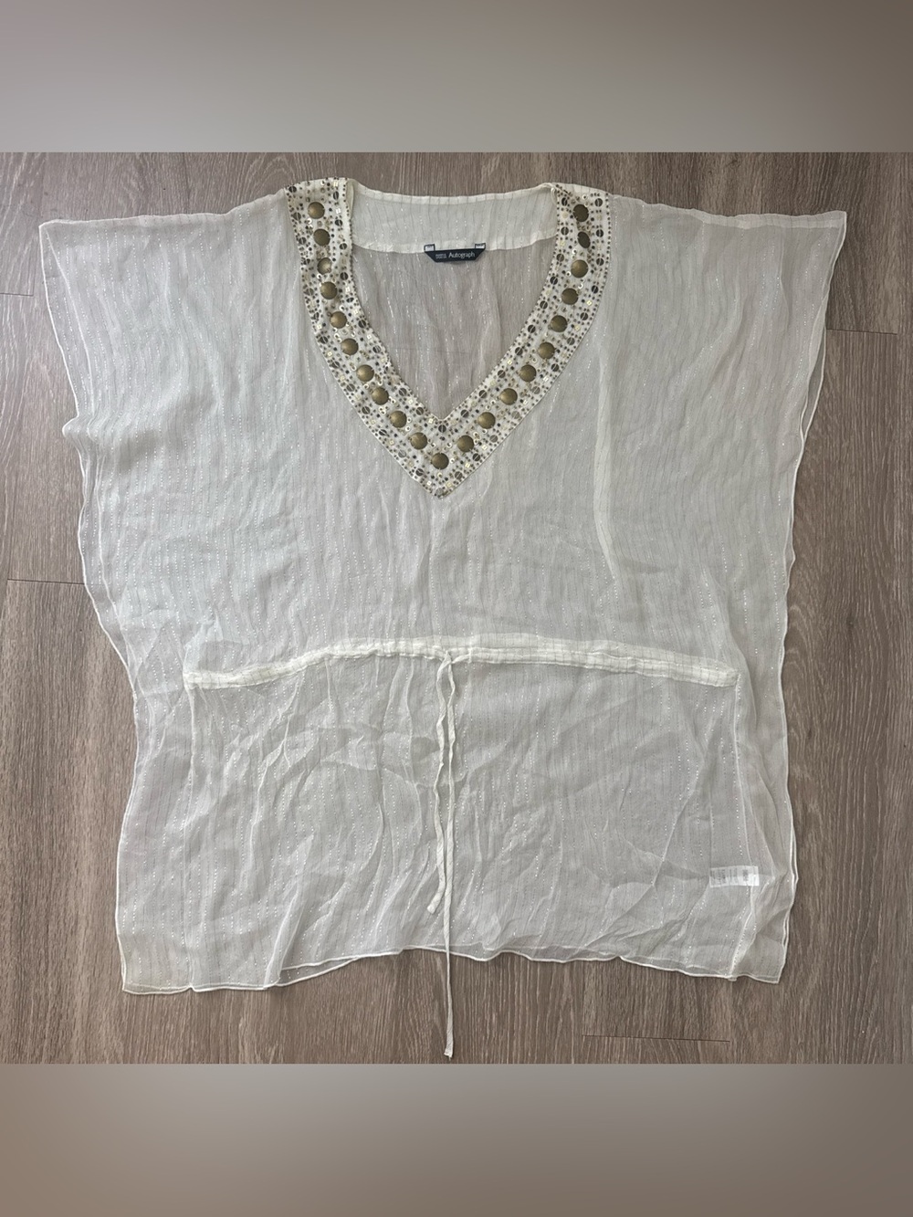 Marks & Spencer Cream Sheer V-Neck Tunic with Embellished Neckline